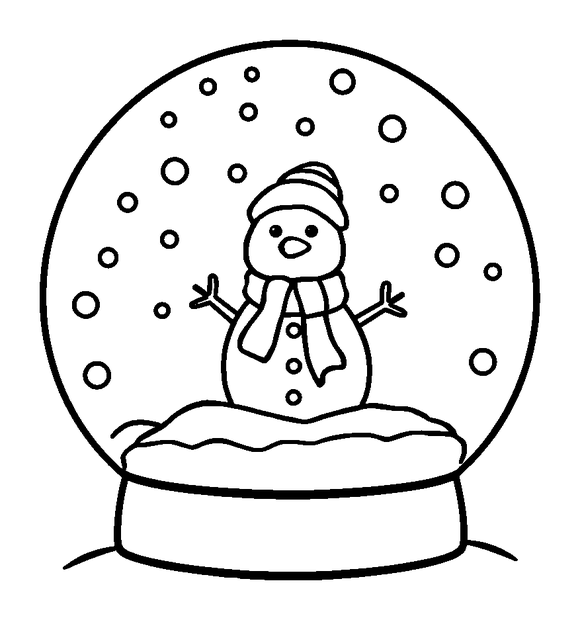 Snow Globe Festive colouring page — free printable for toddlers