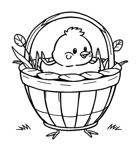Spring Chick Basket colouring page — free printable for kids