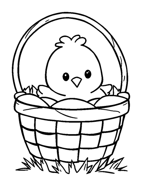Spring Chick Basket colouring page — free printable for kids