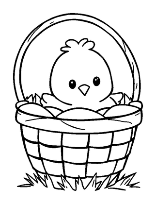 Spring Chick Basket Colouring Page (Kids, Standard)