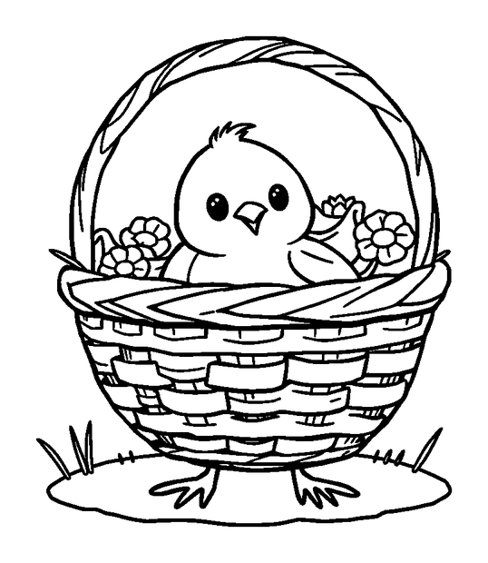 Spring Chick Basket colouring page — free printable for toddlers