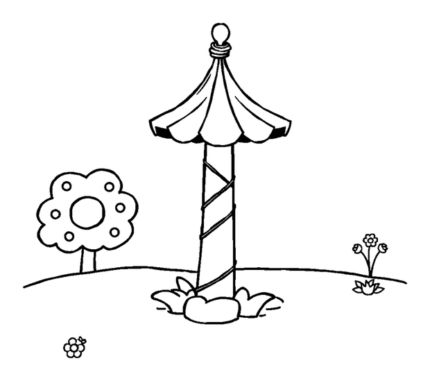 Spring Maypole colouring page — free printable for kids