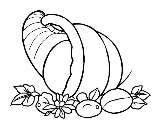 Thanksgiving Cornucopia colouring page — free printable for kids