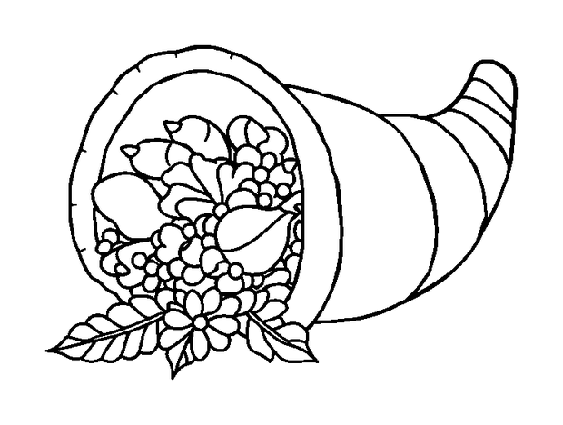 Thanksgiving Cornucopia colouring page — free printable for toddlers