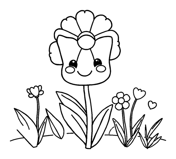 Valentine Flower Garden colouring page — free printable for toddlers