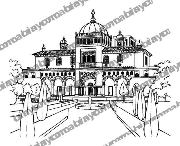Alhambra Palace colouring page — free printable for teens