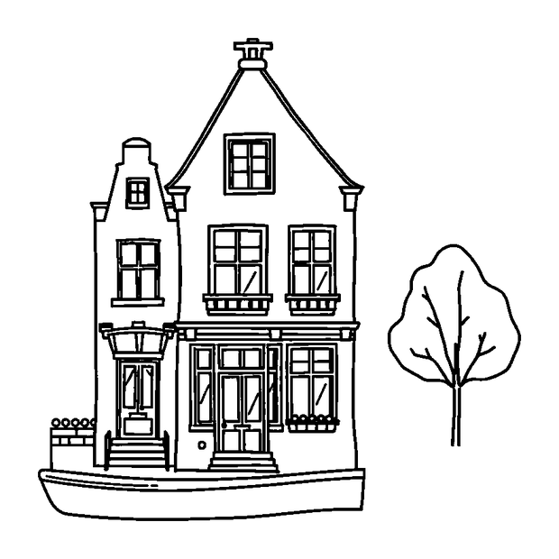 Amsterdam Canal House colouring page — free printable for kids