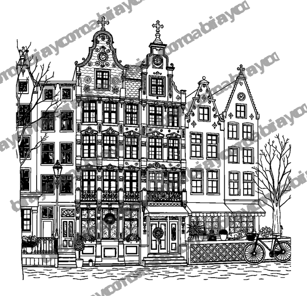 Amsterdam Canal House colouring page — free printable for teens