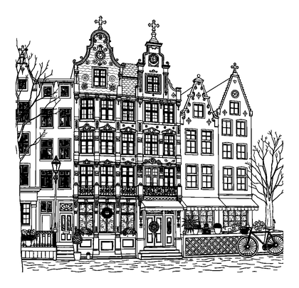 Amsterdam Canal House Colouring Page (Teens, Intricate)