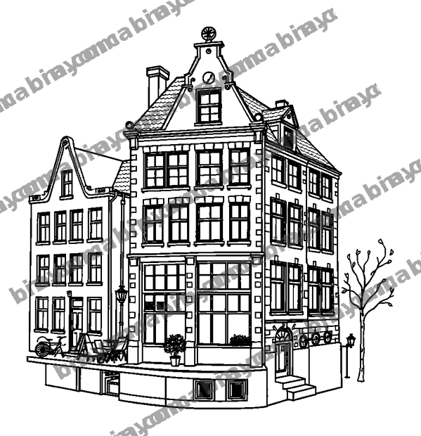 Amsterdam Canal House colouring page — free printable for teens
