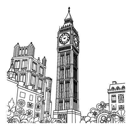 Big Ben Colouring Page (Teens, Intricate)