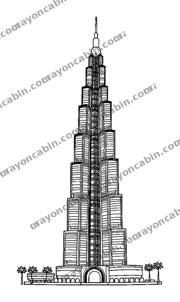 Burj Khalifa colouring page — free printable for teens
