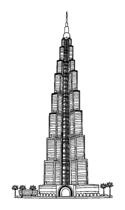 Burj Khalifa Colouring Page (Teens, Intricate)