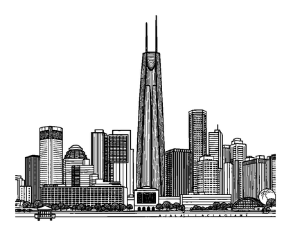 Chicago Skyline Colouring Page (Teens, Intricate)