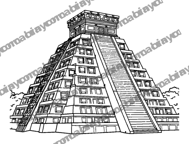 Chichen Itza Temple colouring page — free printable for teens
