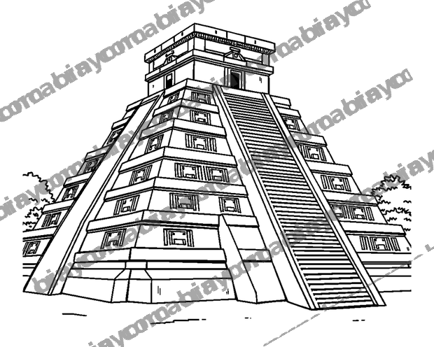 Chichen Itza Temple colouring page — free printable for teens