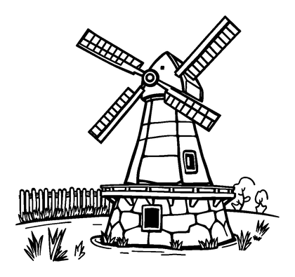Dutch Windmill Colouring Page (Kids, Standard)
