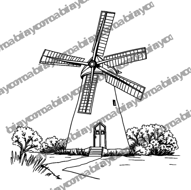 Dutch Windmill colouring page — free printable for teens