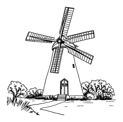 Dutch Windmill Colouring Page (Teens, Standard)