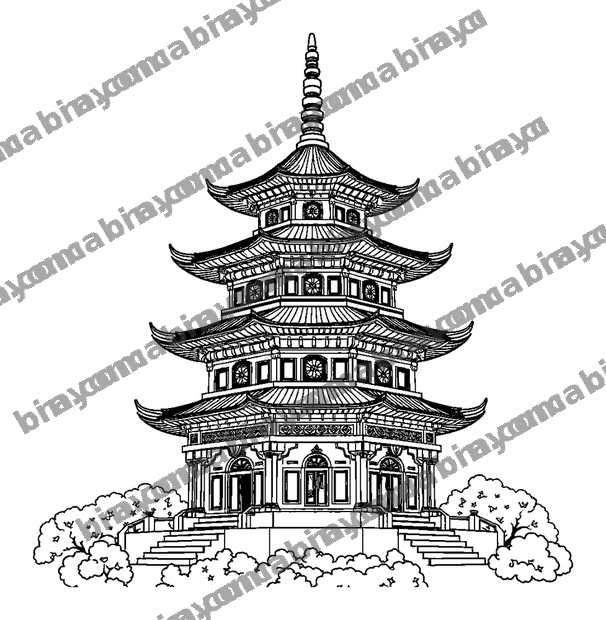 Golden Pagoda colouring page — free printable for teens
