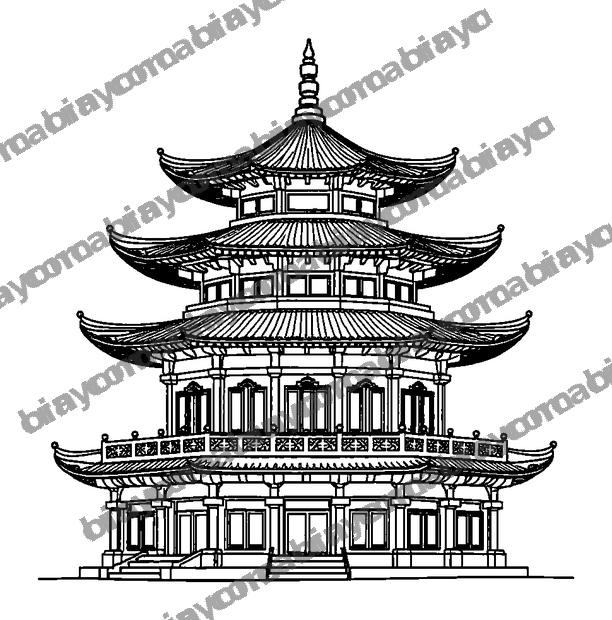 Golden Pagoda colouring page — free printable for teens