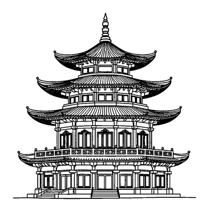 Golden Pagoda Colouring Page (Teens, Standard)