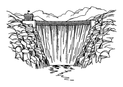 Hoover Dam Colouring Page (Teens, Intricate)