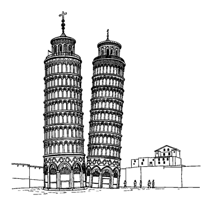 Leaning Tower Of Pisa Colouring Page (Teens, Intricate)