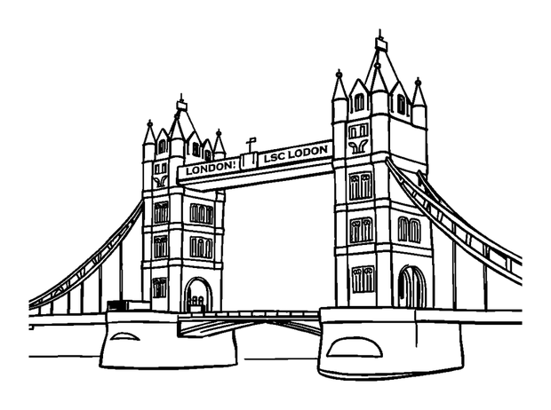 London Tower Bridge colouring page — free printable for kids