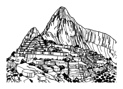 Machu Picchu Colouring Page (Teens, Intricate)