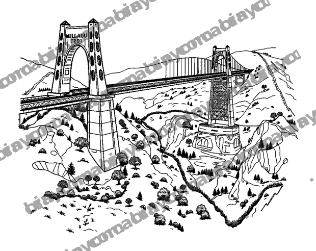 Millau Viaduct colouring page — free printable for teens
