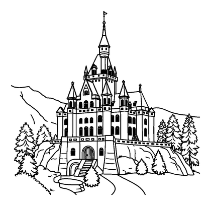 Neuschwanstein Castle Colouring Page (Kids, Standard)