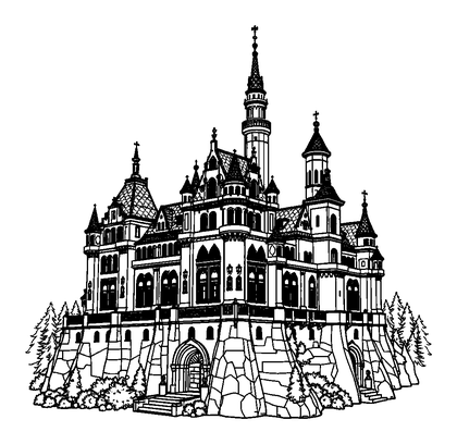 Neuschwanstein Castle Colouring Page (Teens, Intricate)