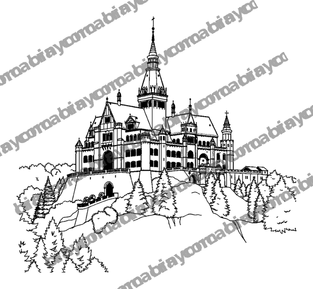 Neuschwanstein Castle colouring page — free printable for teens