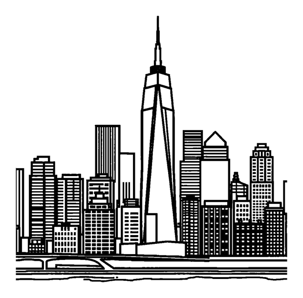 New York Skyline colouring page — free printable for kids
