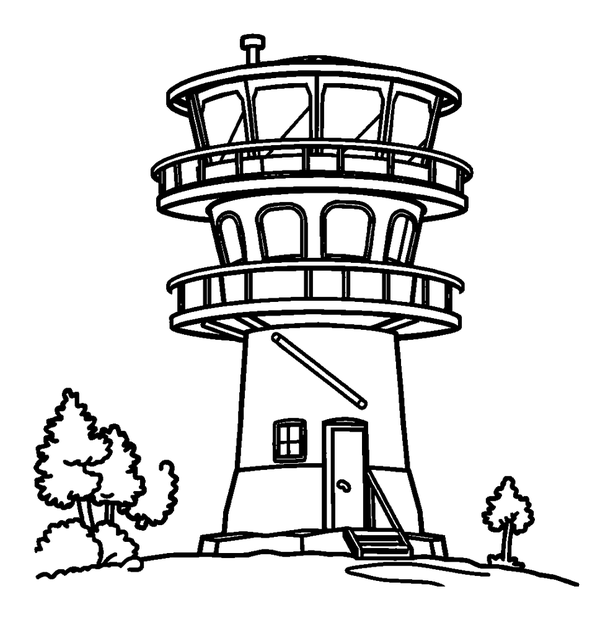 Observation Tower colouring page — free printable for kids