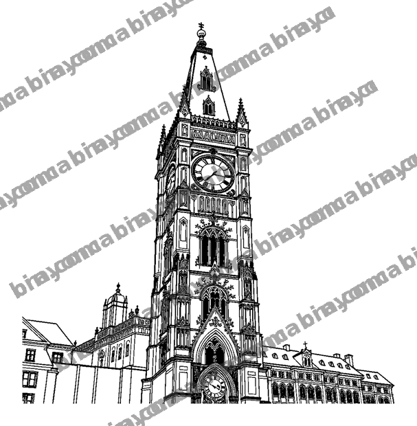 Prague Clock Tower colouring page — free printable for teens