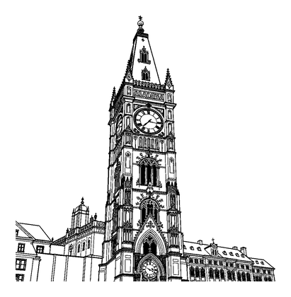 Prague Clock Tower Colouring Page (Teens, Intricate)