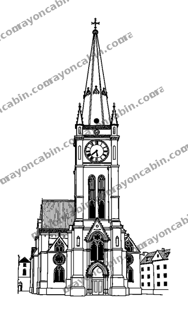 Prague Clock Tower colouring page — free printable for teens