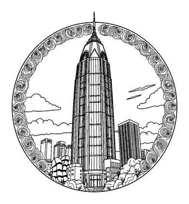 Round Skyscraper Colouring Page (Teens, Intricate)