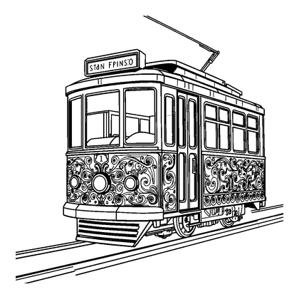 San Francisco Tram Colouring Page (Teens, Intricate)