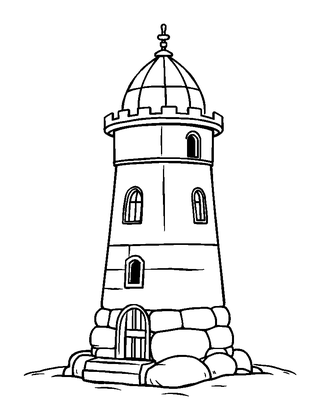 Seaside Tower Colouring Page (Kids, Standard)