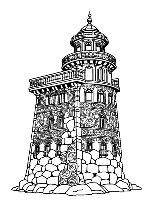 Seaside Tower Colouring Page (Teens, Intricate)