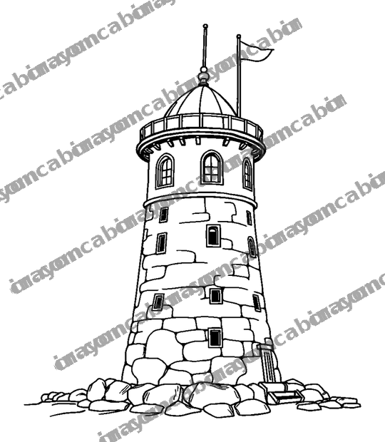 Seaside Tower colouring page — free printable for teens
