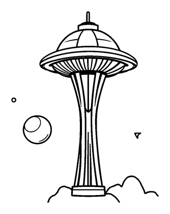 Space Needle Colouring Page (Kids, Standard)