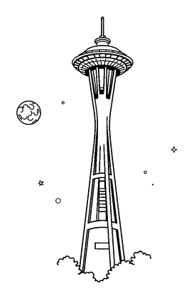 Space Needle Colouring Page (Teens, Standard)