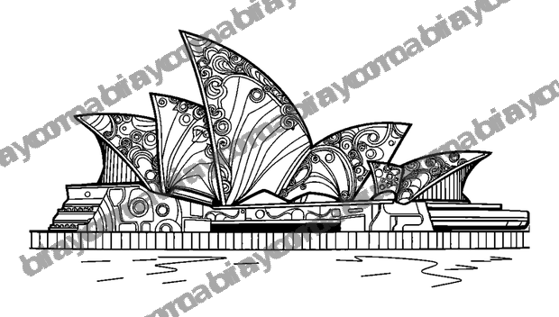Sydney Opera House colouring page — free printable for teens