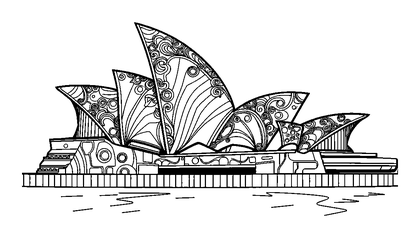 Sydney Opera House Colouring Page (Teens, Intricate)