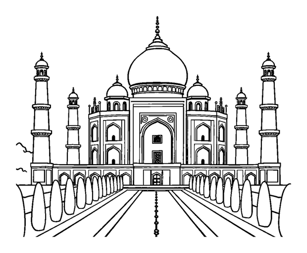 Taj Mahal colouring page — free printable for kids