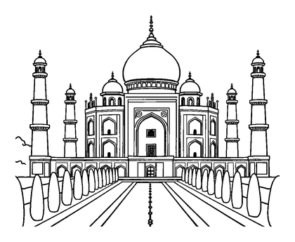 Taj Mahal Colouring Page (Kids, Standard)